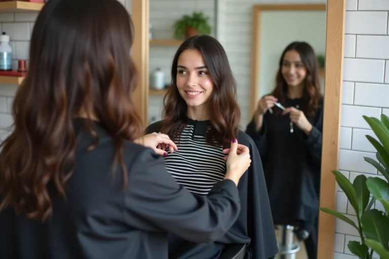 Jeune femme se faisant couper les cheveux dans un salon de coiffure abordable à Lyon