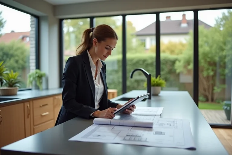 Femme confiante en planification intérieure avec tablette