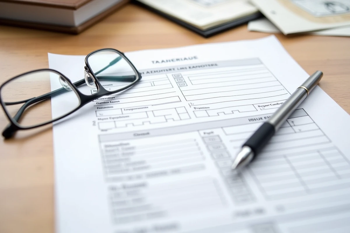 Vue détaillée d'un formulaire cerfa fiche d'immeuble posé sur un bureau avec stylo et documents immobiliers