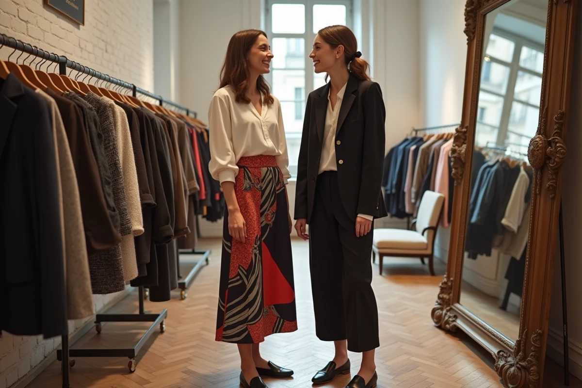 Deux femmes parcourant une boutique de créateurs dans le Marais à Paris, inspirations mode tendances actuelles